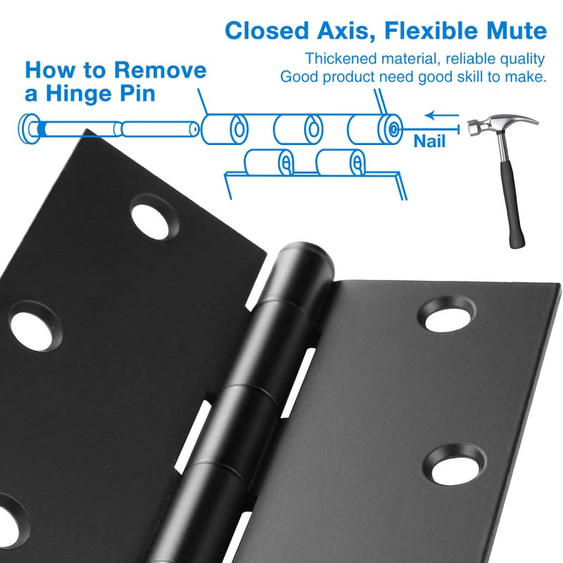JIW Square Door Hinges Black Matte 3.5 Inch x 3.5"" Matte Black Door Hinges 3-1/2"" Interior Door Hinges Square Corners Standard Flat/Bedroom Bifold Residential Hinges for Doors Hinge Hardware 12 Pack - Image 4